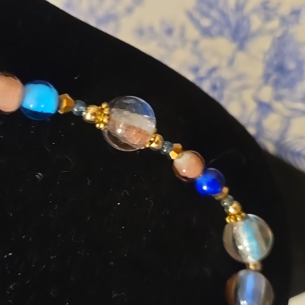 Zara Blue and Gold Beaded Necklace - Picture 2 of 4